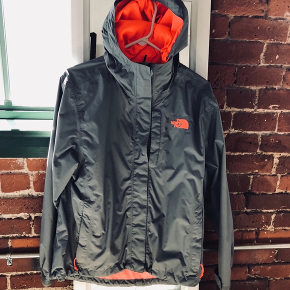 North Face Rain Jacket Grey And Neon 